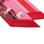 Hermes Tsuiri Rocabar Ro Cover le Border Horse Scarf Pink Red Silk — view 2