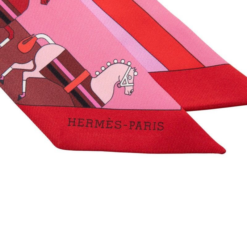 Hermes Tsuiri Rocabar Ro Cover le Border Horse Scarf Pink Red Silk — view 2