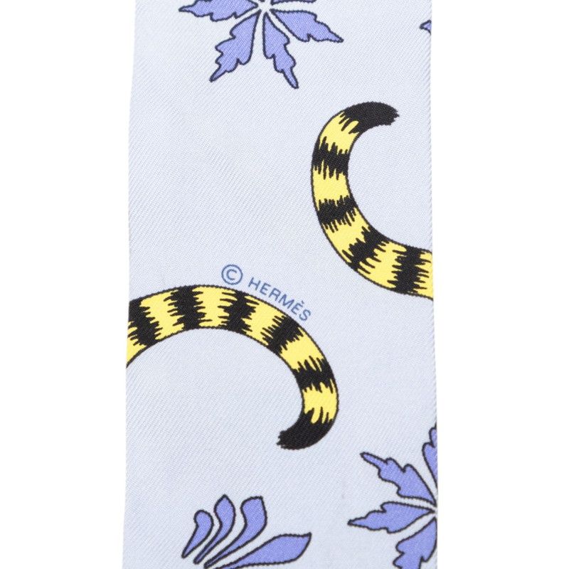 Hermes Twilly les Leopard Scarf Blue Yellow Silk — view 3