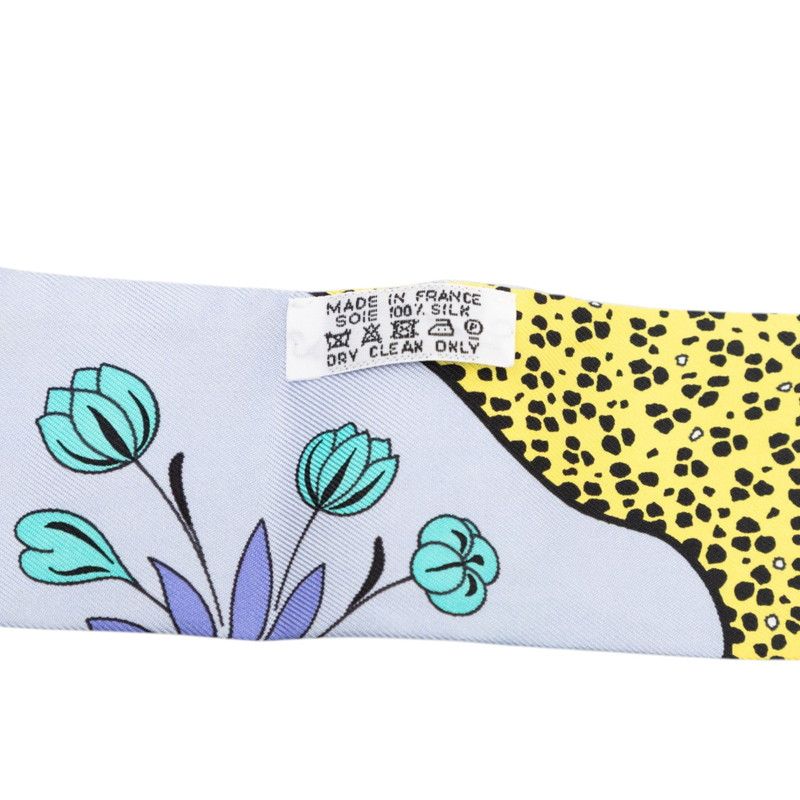 Hermes Twilly les Leopard Scarf Blue Yellow Silk — view 5