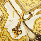 Hermes Carre 90 LV Dovicvs Magnvs White Louis Xiv on a Horse Scarf Yellow Silk — view 3