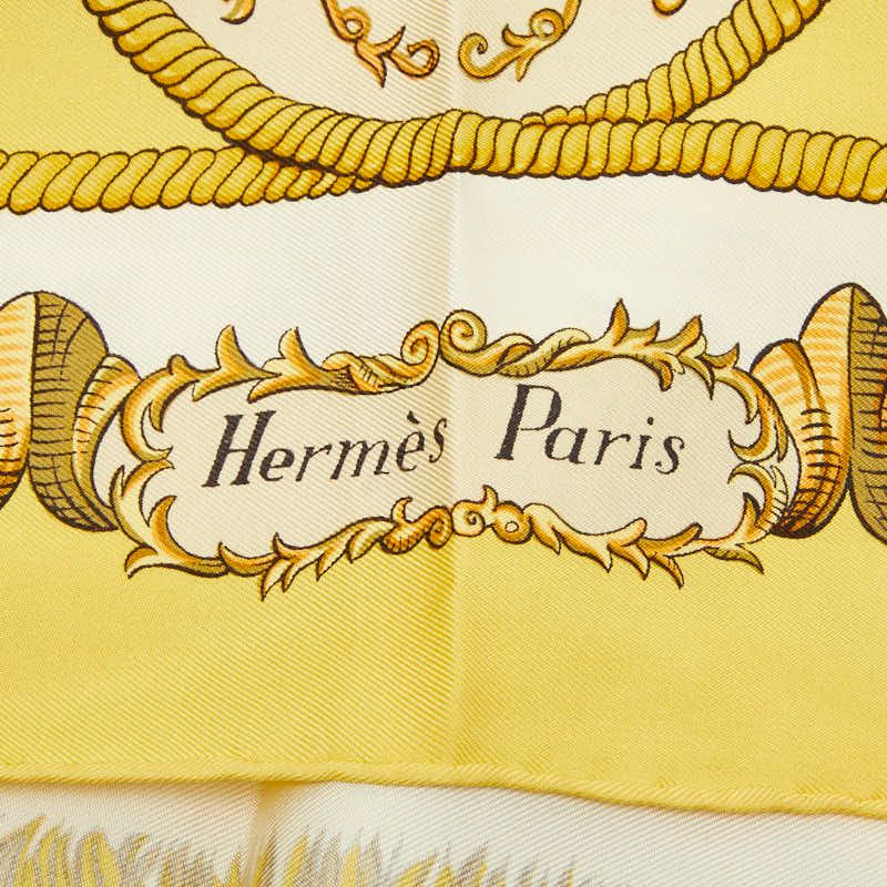 Hermes Carre 90 LV Dovicvs Magnvs White Louis Xiv on a Horse Scarf Yellow Silk — view 2