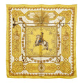 Hermes Carre 90 LV Dovicvs Magnvs White Louis Xiv on a Horse Scarf Yellow Silk