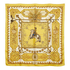 Hermes Carre 90 LV Dovicvs Magnvs White Louis Xiv on a Horse Scarf Yellow Silk