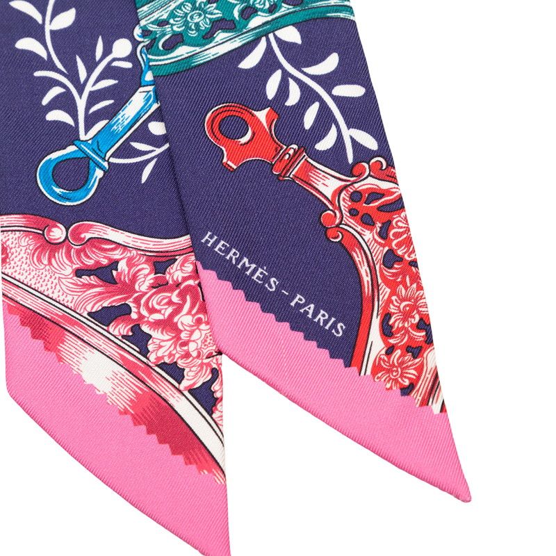 Hermes Twilly Etriers Remix Stirrup Scarf Navy Silk — view 2
