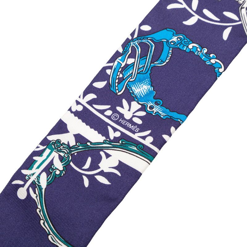 Hermes Twilly Etriers Remix Stirrup Scarf Navy Silk — view 3