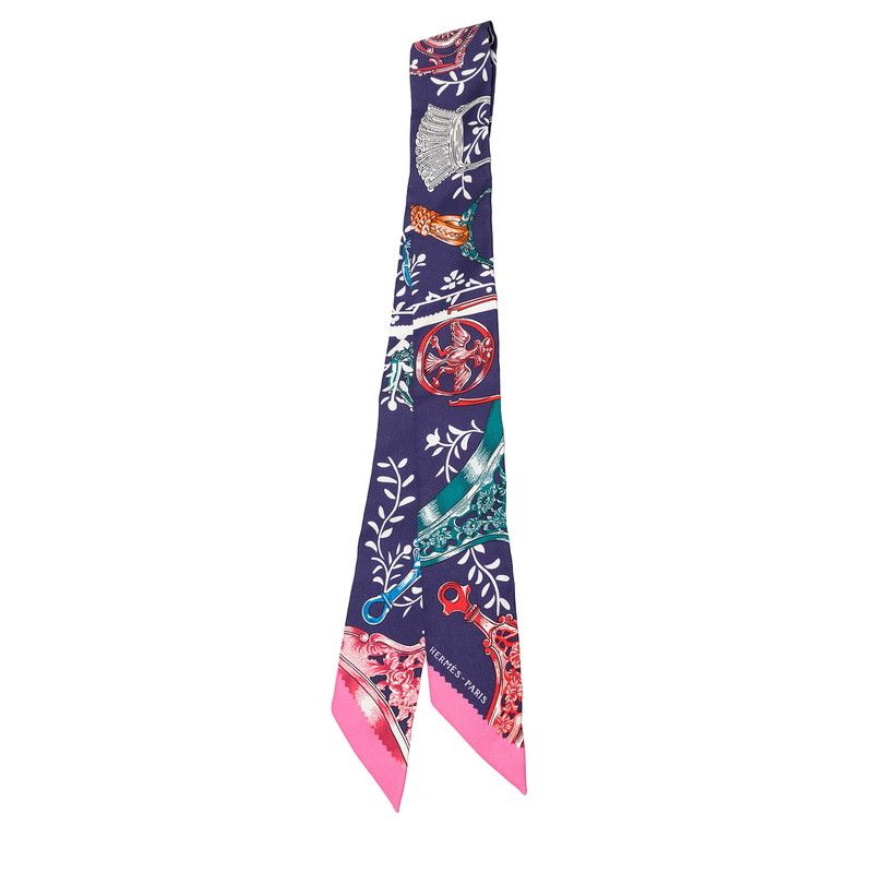 Hermes Twilly Etriers Remix Stirrup Scarf Navy Silk