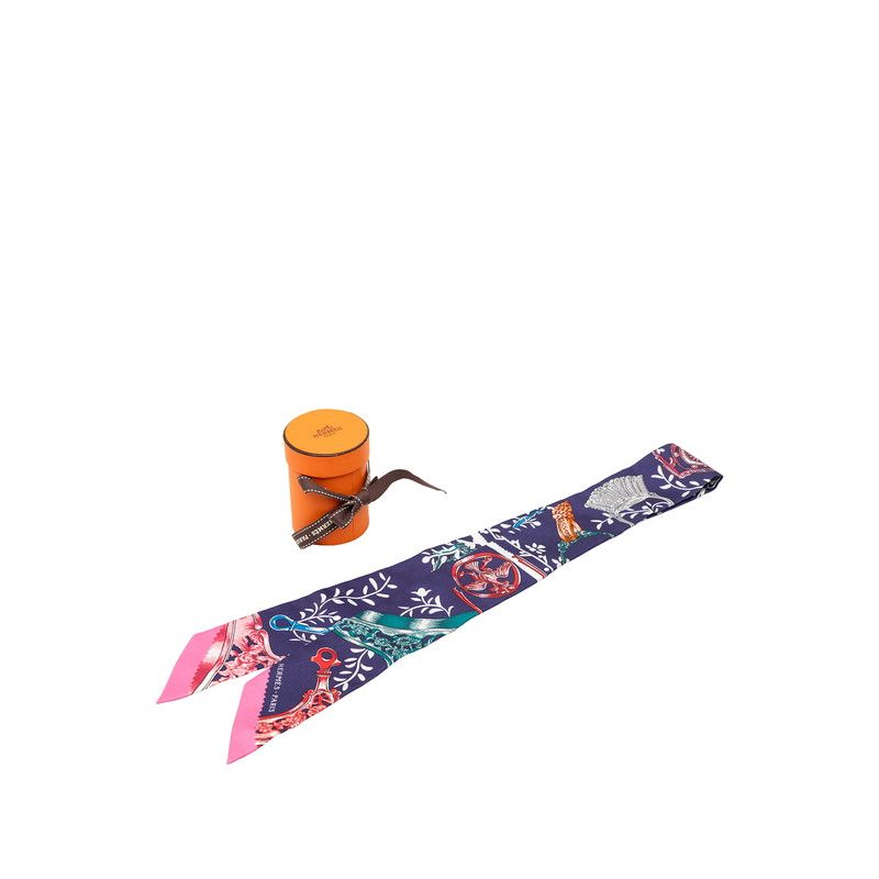 Hermes Twilly Etriers Remix Stirrup Scarf Navy Silk — view 5