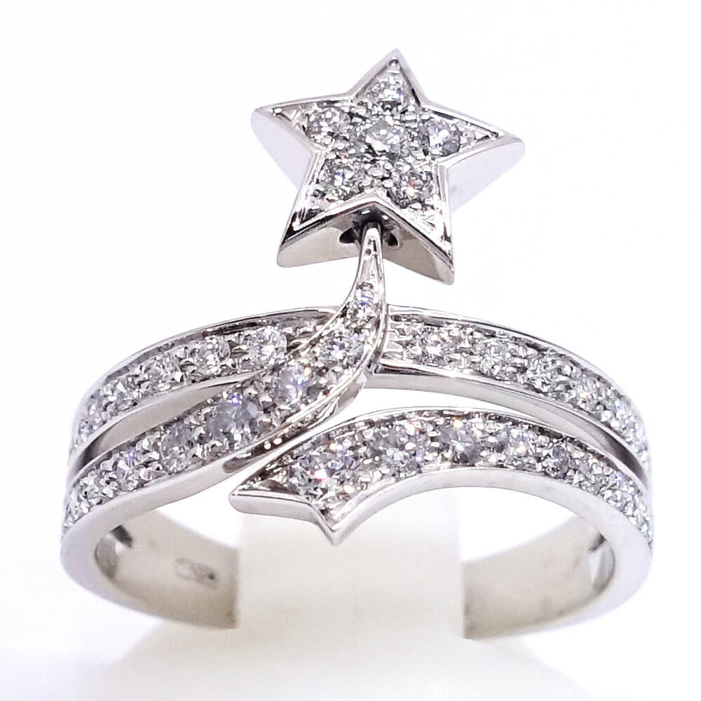 Chanel 18k White Gold Comet Diamond Ring Star Polished — view 3