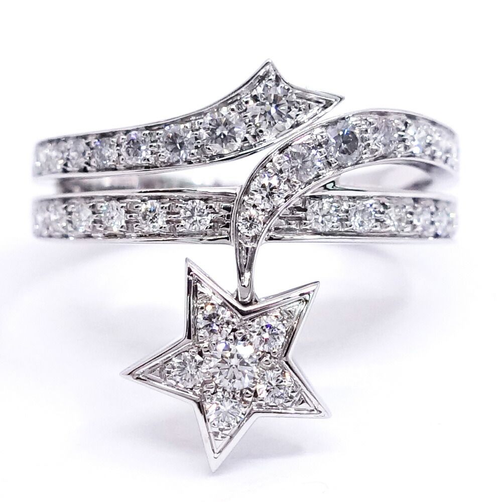 Chanel 18k White Gold Comet Diamond Ring Star Polished — view 2