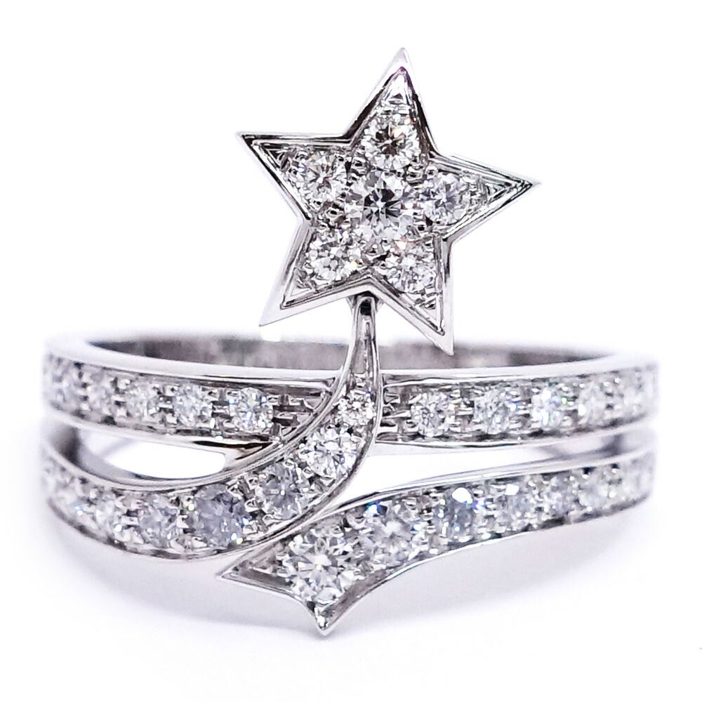 Chanel 18k White Gold Comet Diamond Ring Star Polished