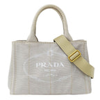 Prada Tote Shoulder Bag 2-Way Canvas Canapa Mini Light Gray