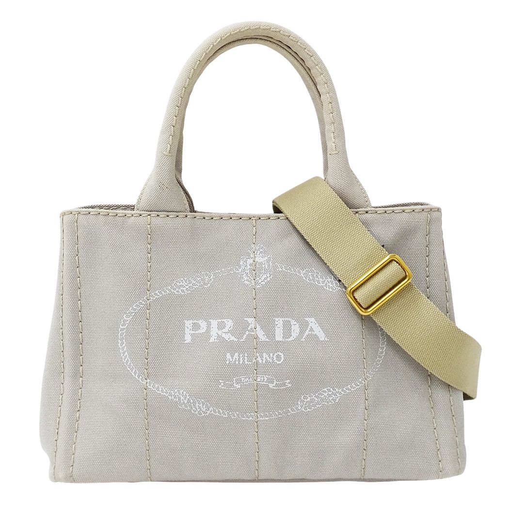 Prada Tote Shoulder Bag 2-Way Canvas Canapa Mini Light Gray