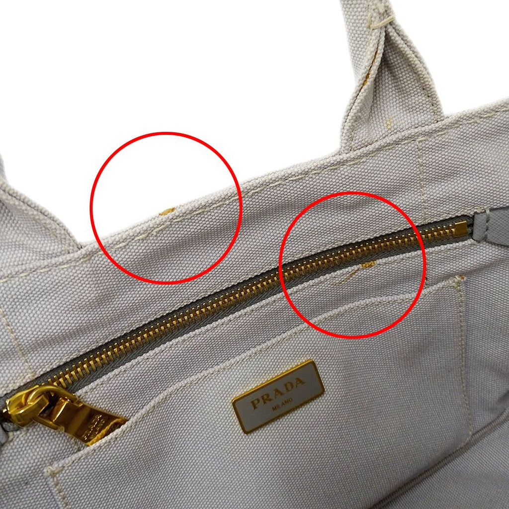 Prada Tote Shoulder Bag 2-Way Canvas Canapa Mini Light Gray — view 8