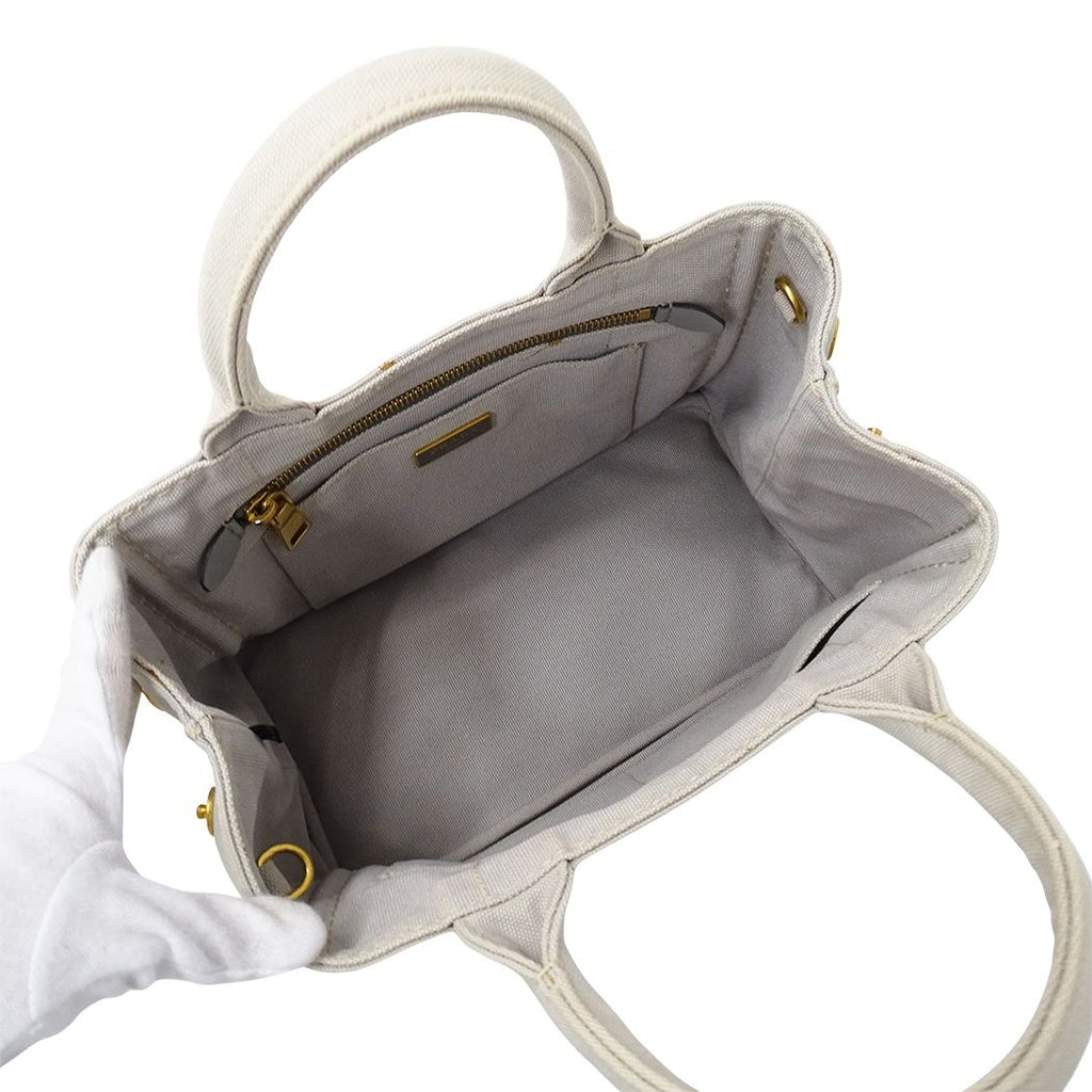 Prada Tote Shoulder Bag 2-Way Canvas Canapa Mini Light Gray — view 5