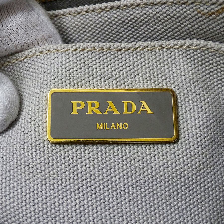 Prada Tote Shoulder Bag 2-Way Canvas Canapa Mini Light Gray — view 6