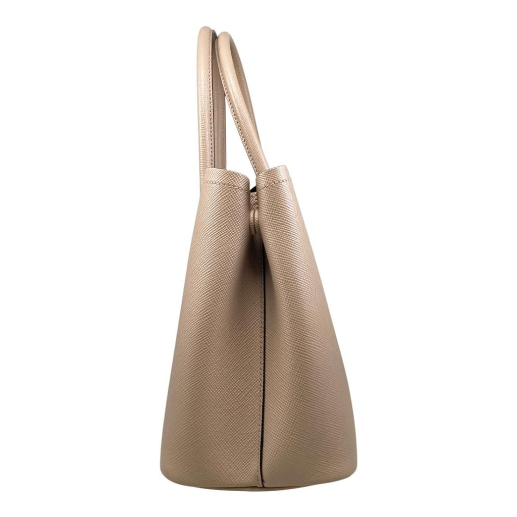 Prada Handbag Double Bag Saffiano Cuir Leather Triangle Logo Beige Black Gold — view 3