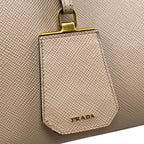 Prada Handbag Double Bag Saffiano Cuir Leather Triangle Logo Beige Black Gold — view 8