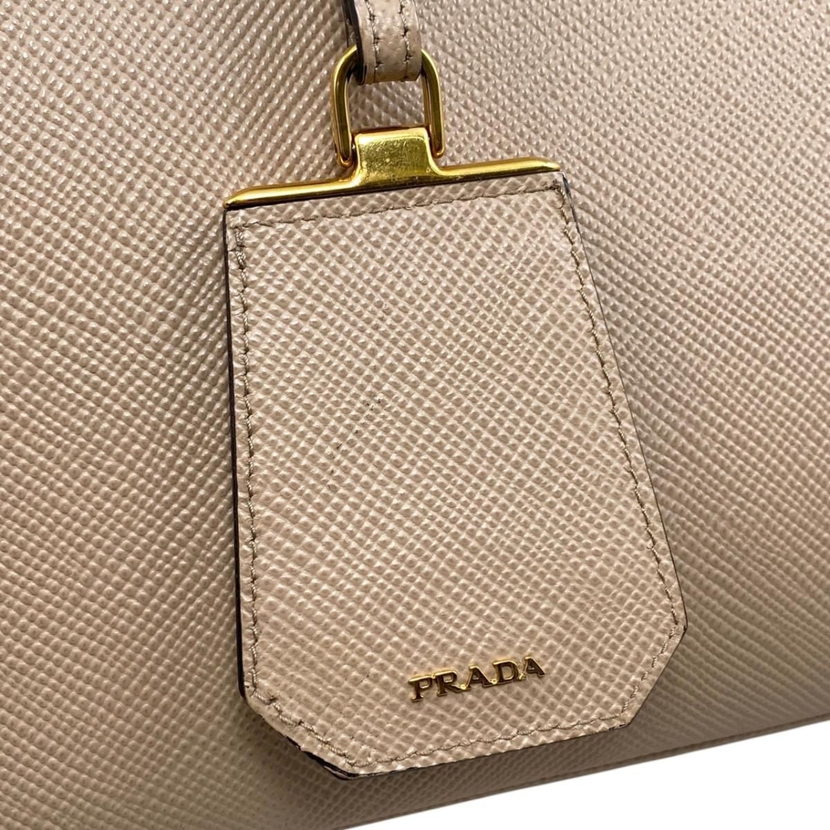 Prada Handbag Double Bag Saffiano Cuir Leather Triangle Logo Beige Black Gold — view 8