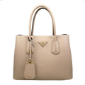 Prada Handbag Double Bag Saffiano Cuir Leather Triangle Logo Beige Black Gold