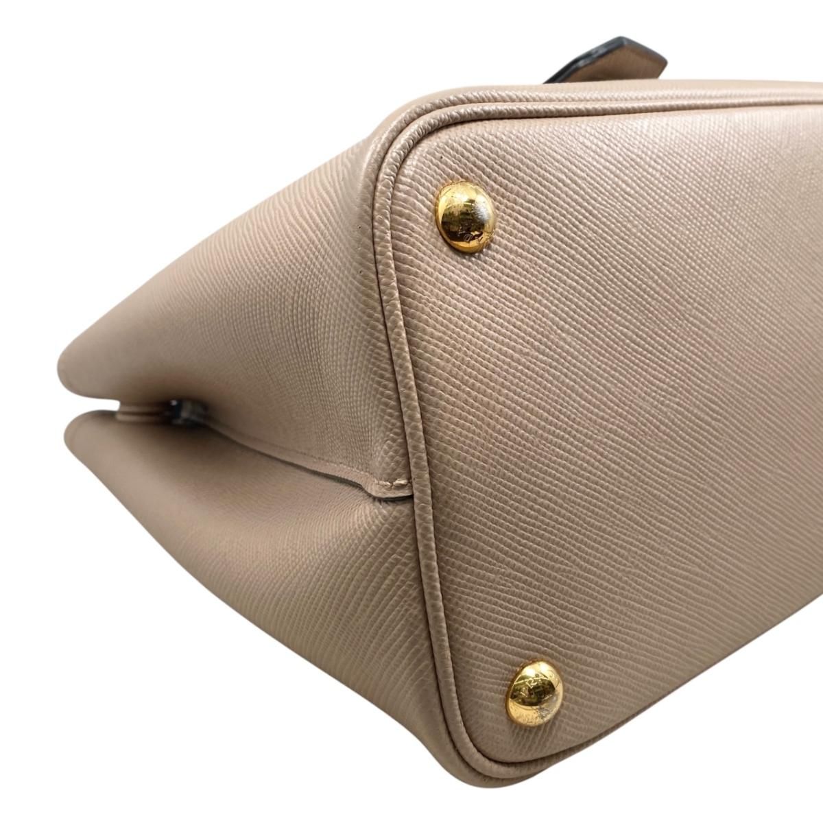 Prada Handbag Double Bag Saffiano Cuir Leather Triangle Logo Beige Black Gold — view 6