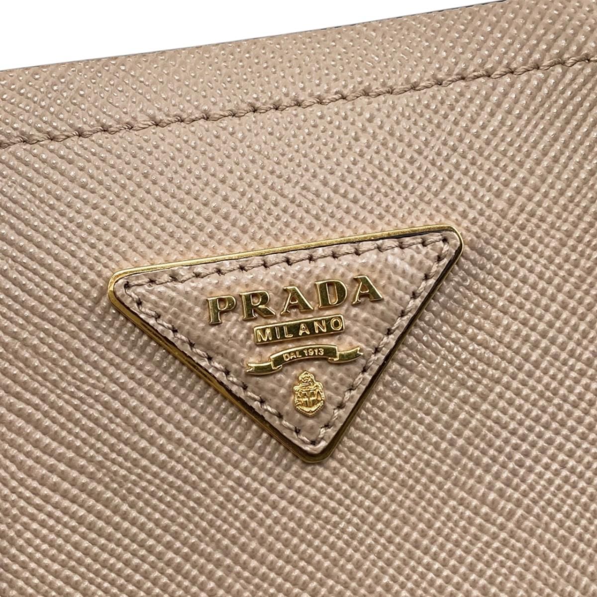 Prada Handbag Double Bag Saffiano Cuir Leather Triangle Logo Beige Black Gold — view 9