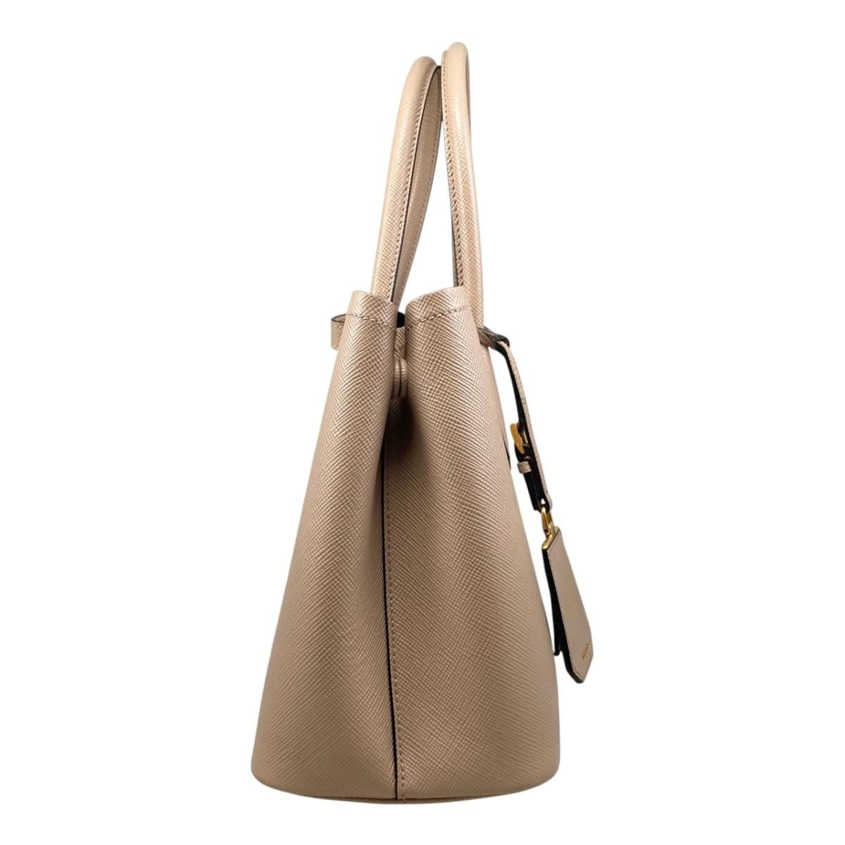 Prada Handbag Double Bag Saffiano Cuir Leather Triangle Logo Beige Black Gold — view 4