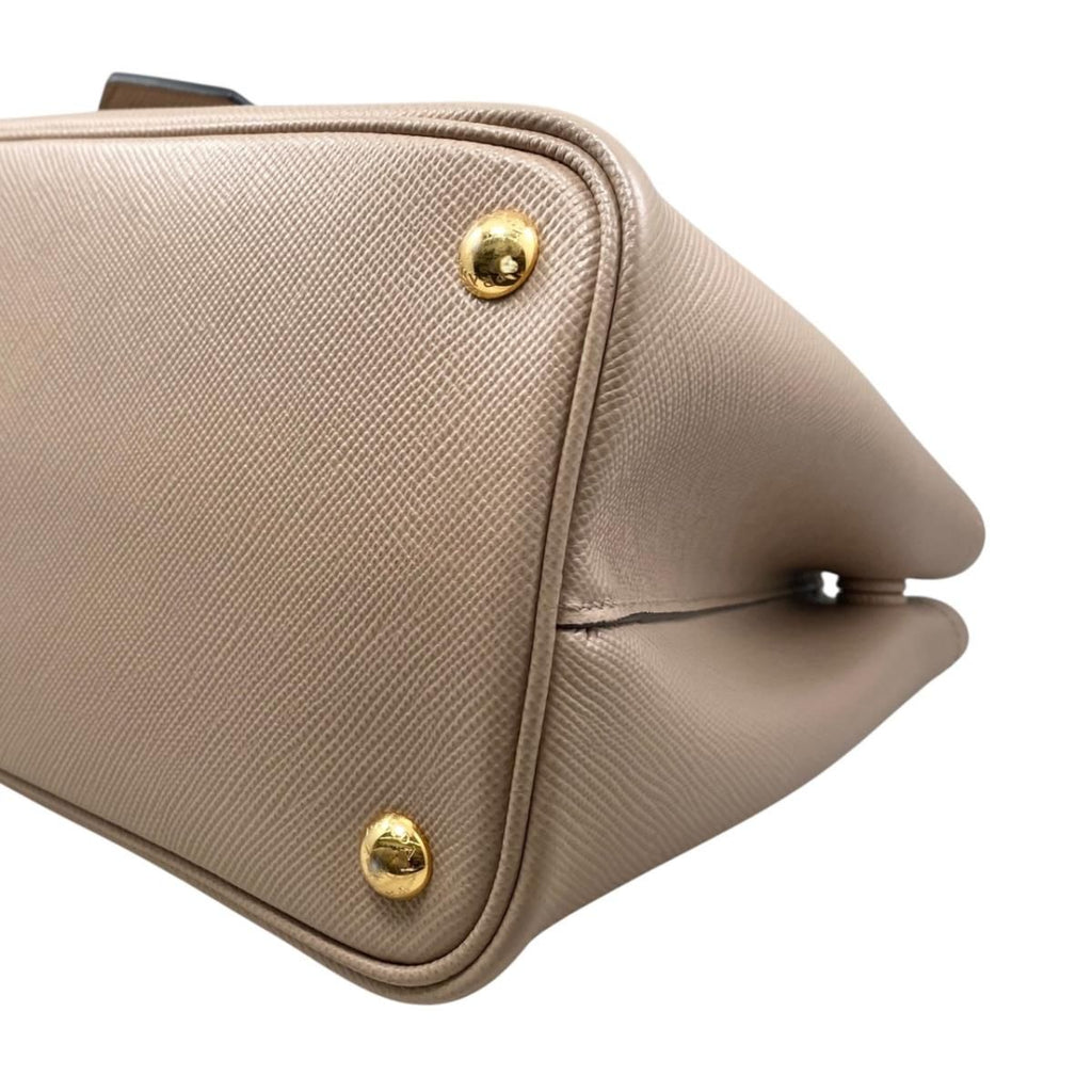 Prada Handbag Double Bag Saffiano Cuir Leather Triangle Logo Beige Black Gold — view 7