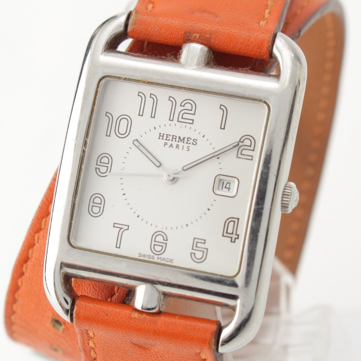 Hermes Capecod Double Tour SS Leather Watch Wallet Quartz White Dial Orange — view 4