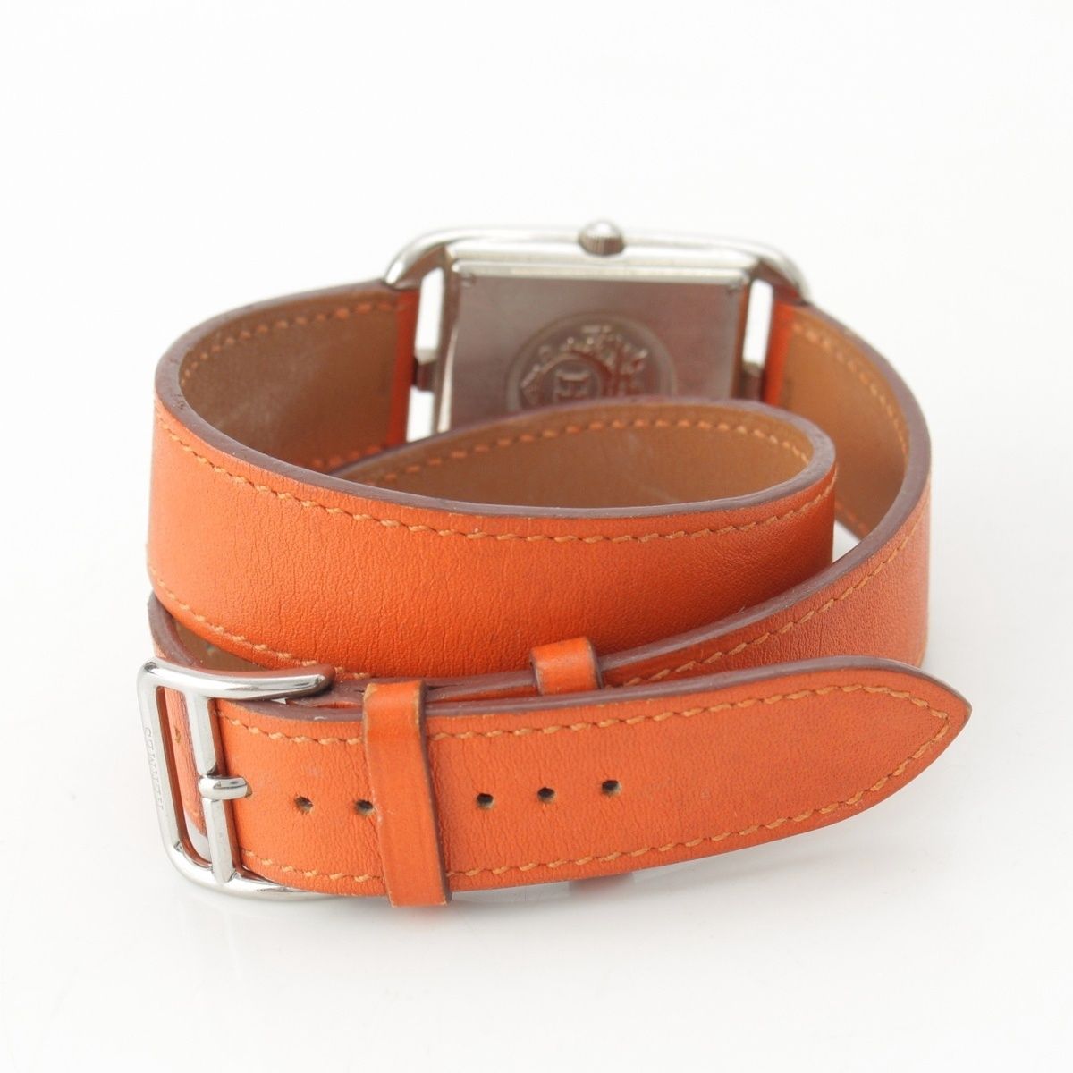 Hermes Capecod Double Tour SS Leather Watch Wallet Quartz White Dial Orange — view 3