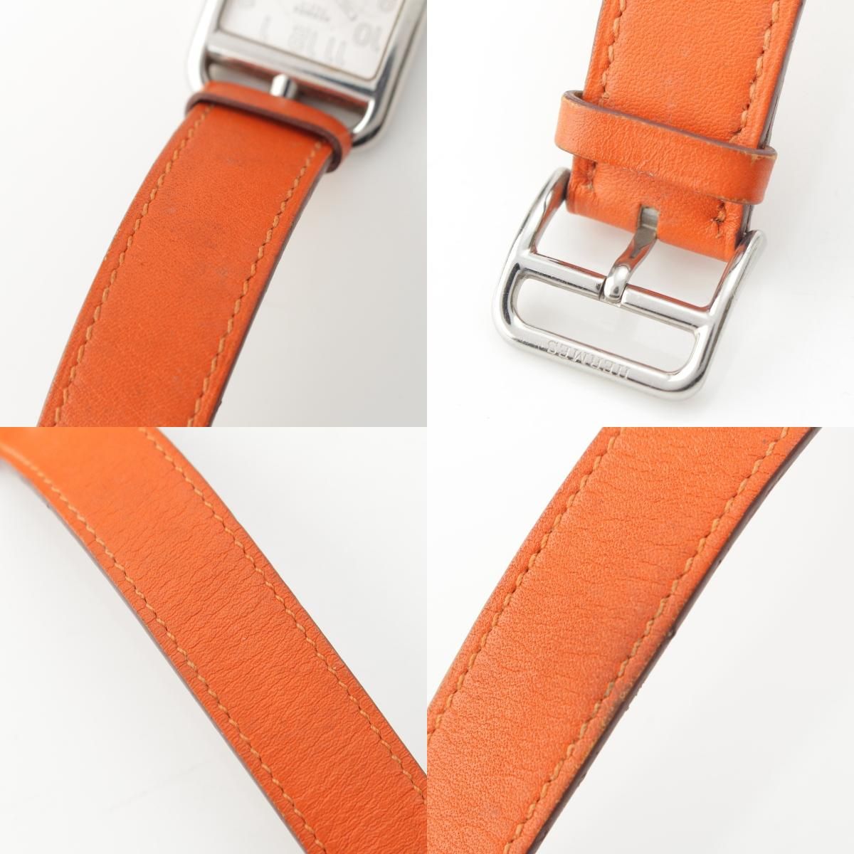 Hermes Capecod Double Tour SS Leather Watch Wallet Quartz White Dial Orange — view 8