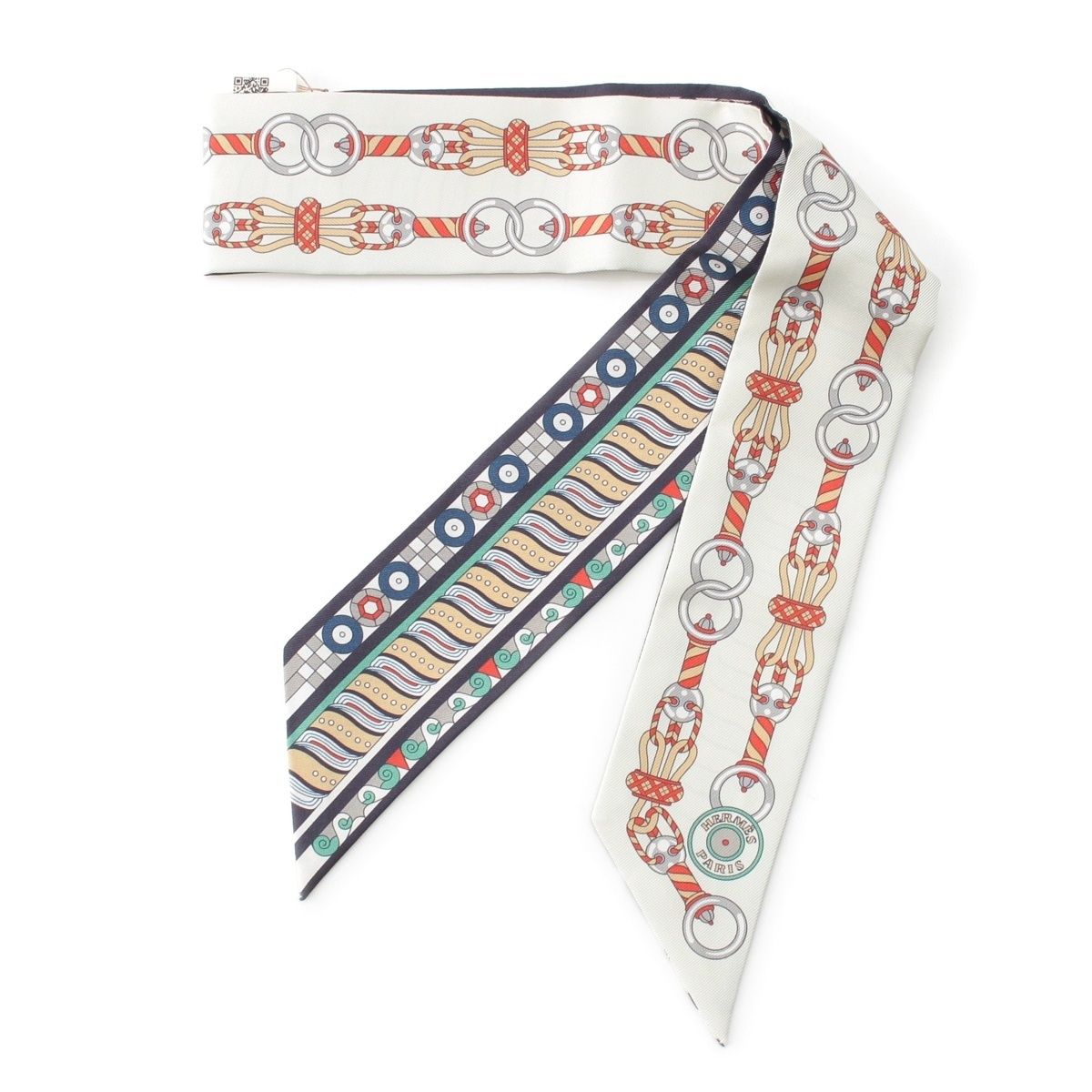 Hermes Twilly Harnais en Rosace Harness Rose Window Silk Scarf Beige