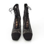 Dior Naughtily-d Mesh Lace Up Block Heels Booties Shoes Black — view 2