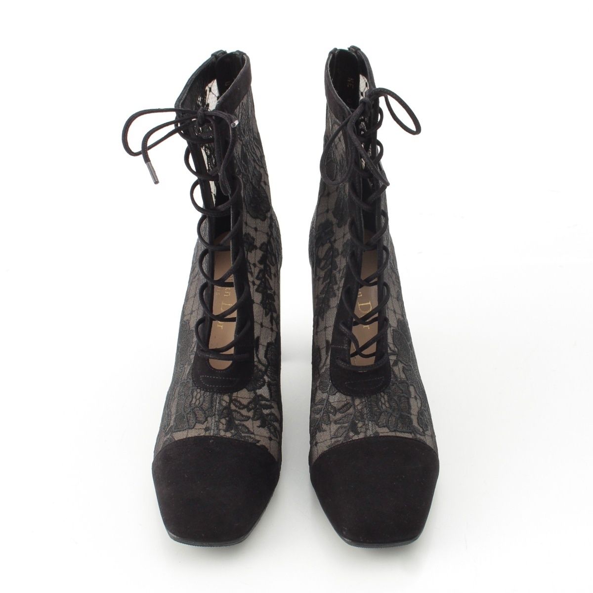 Dior Naughtily-d Mesh Lace Up Block Heels Booties Shoes Black — view 2