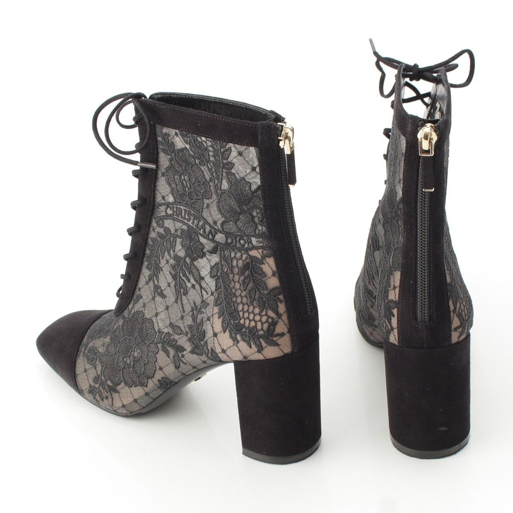 Dior Naughtily-d Mesh Lace Up Block Heels Booties Shoes Black — view 4
