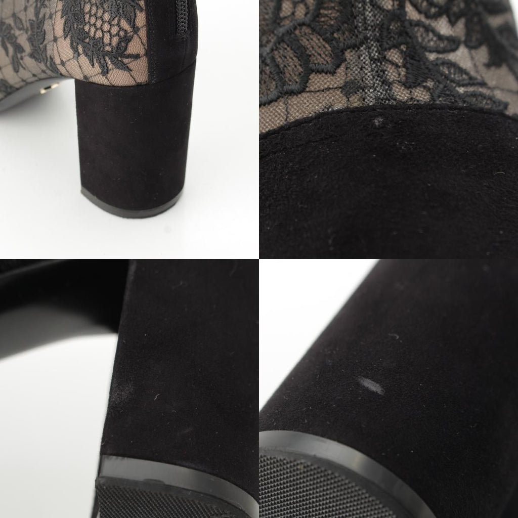Dior Naughtily-d Mesh Lace Up Block Heels Booties Shoes Black — view 9