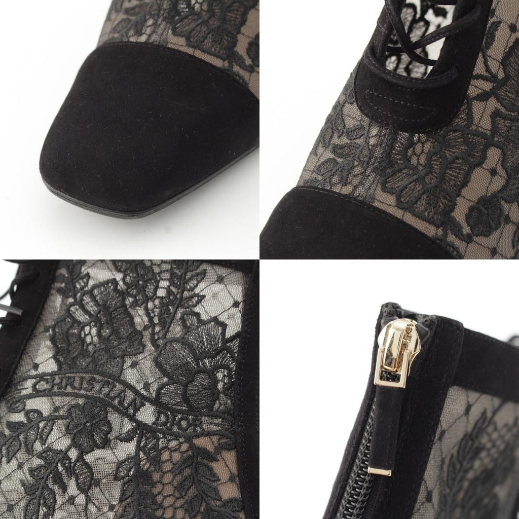 Dior Naughtily-d Mesh Lace Up Block Heels Booties Shoes Black — view 8