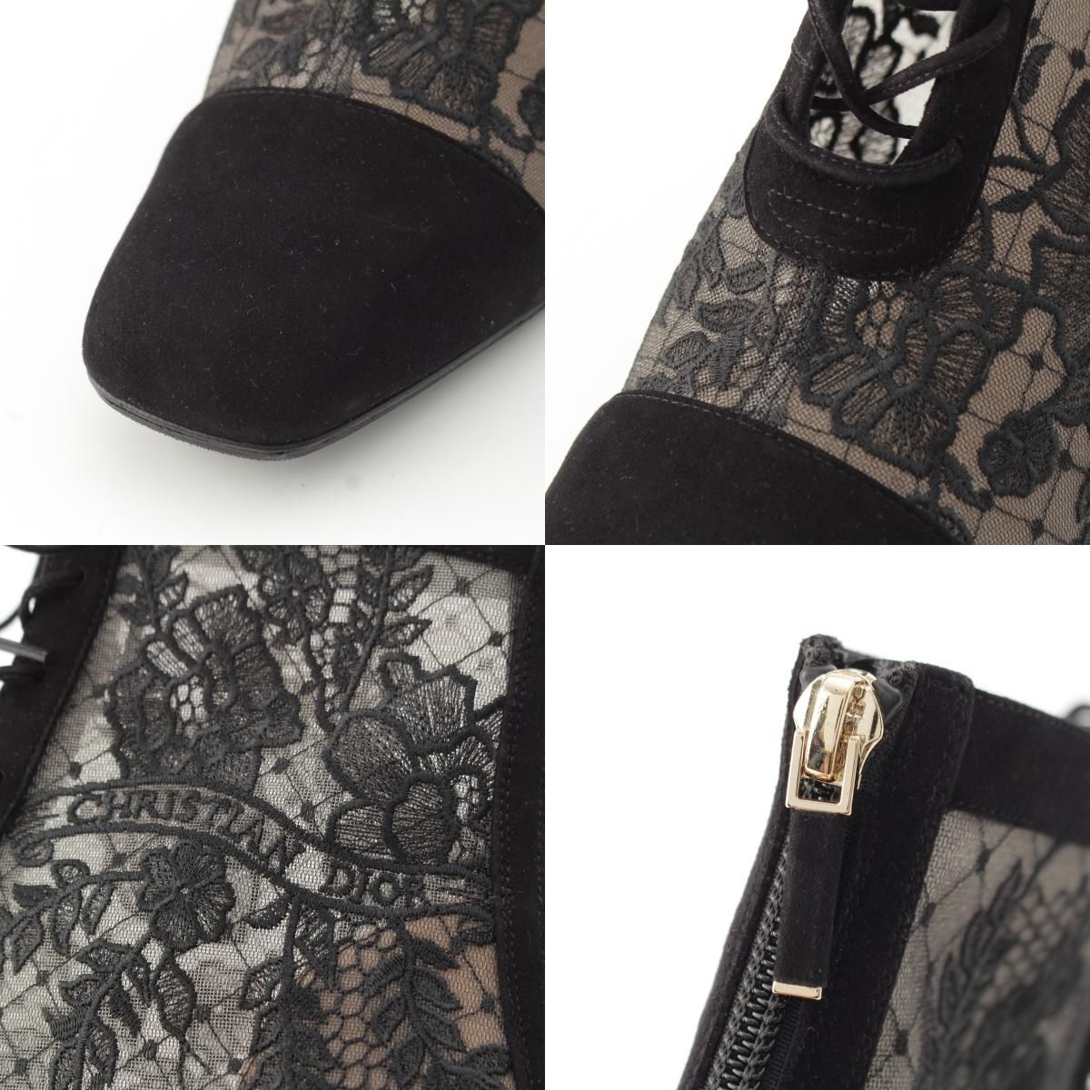Dior Naughtily-d Mesh Lace Up Block Heels Booties Shoes Black — view 8