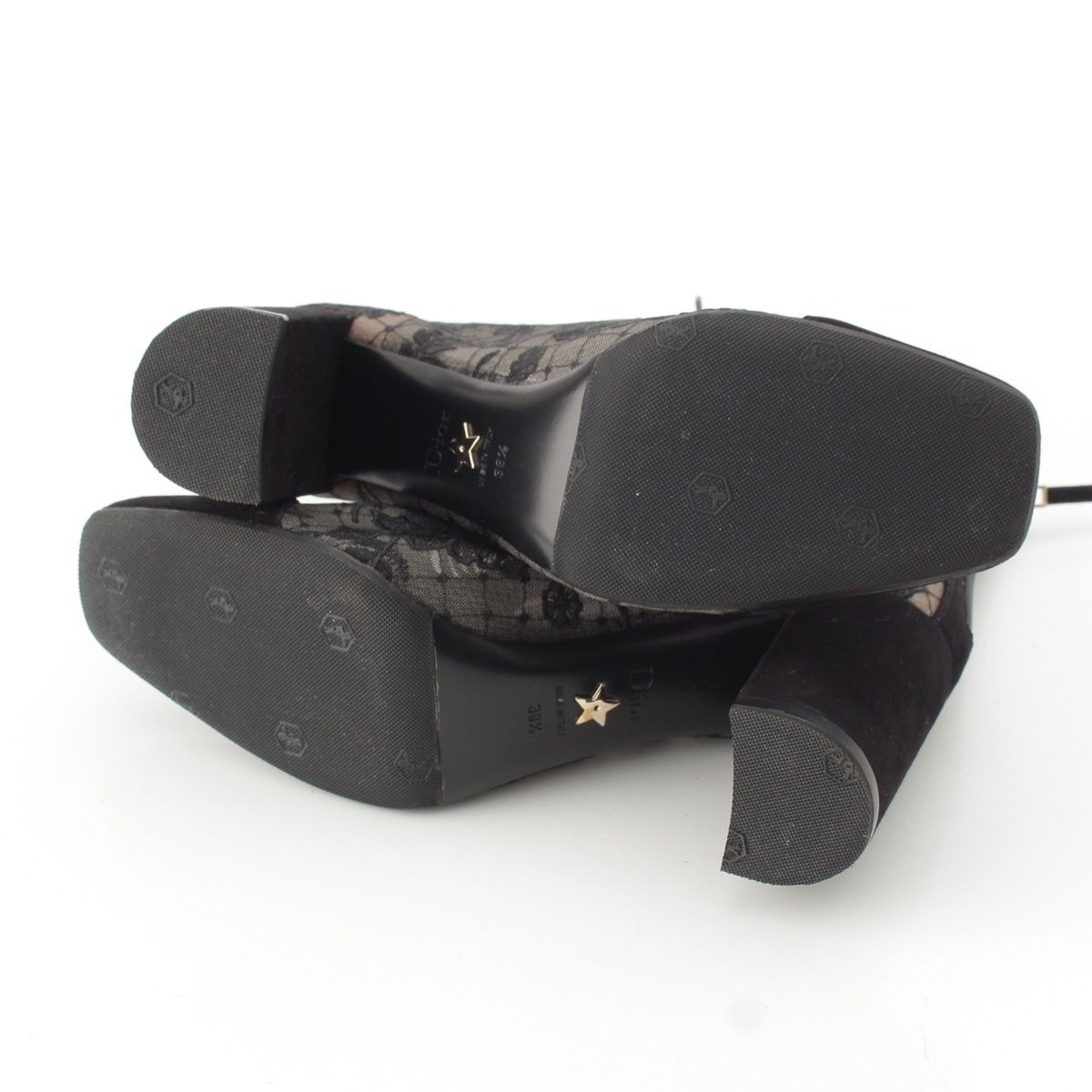 Dior Naughtily-d Mesh Lace Up Block Heels Booties Shoes Black — view 5