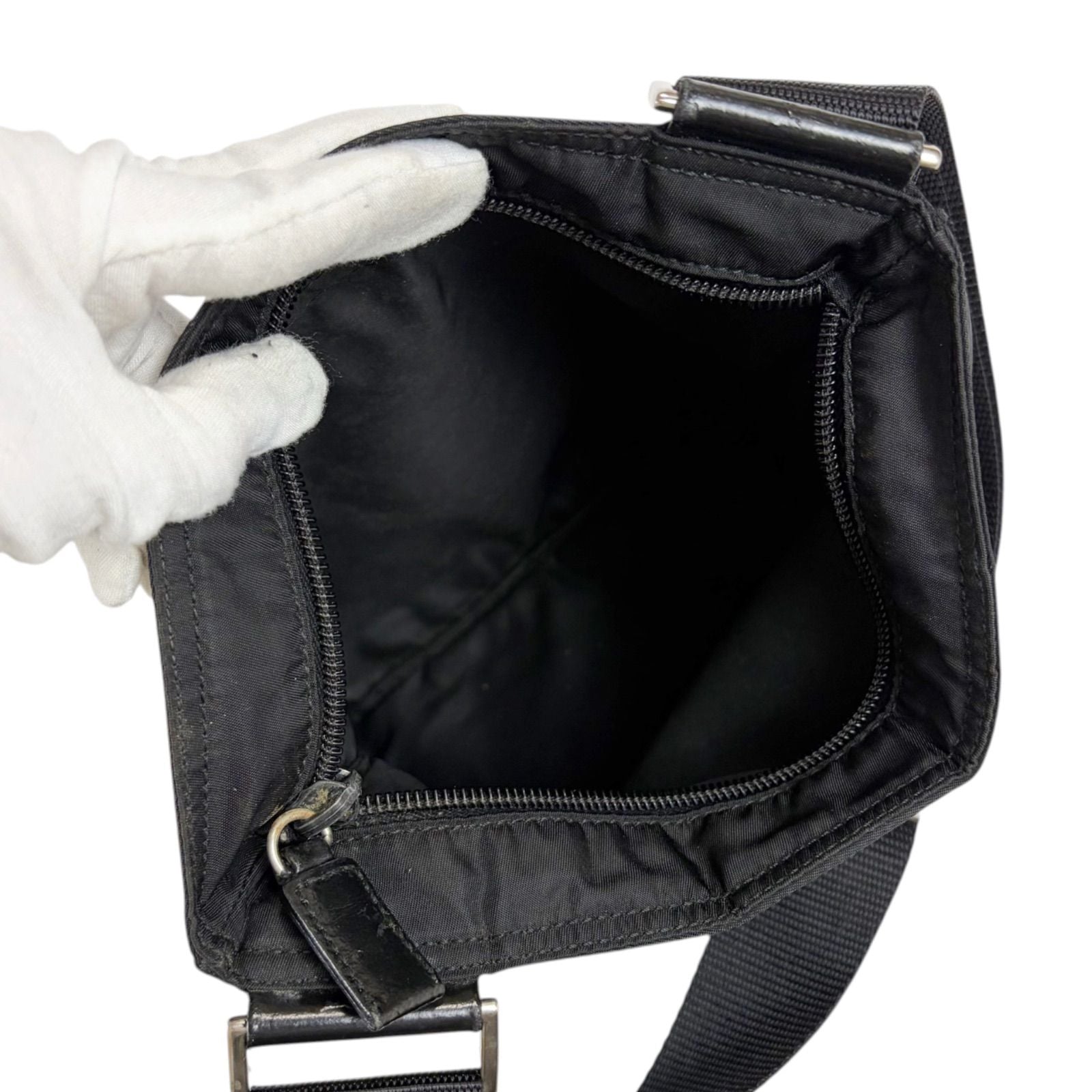 Prada Triangle Logo Tessuto Nylon Mini Shoulder Bag Crossbody Black Nero — view 9