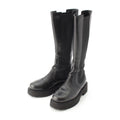 Chanel Leather CC Logo Side Gore Platform Thick Sole Long Boots Shoes Black 39c