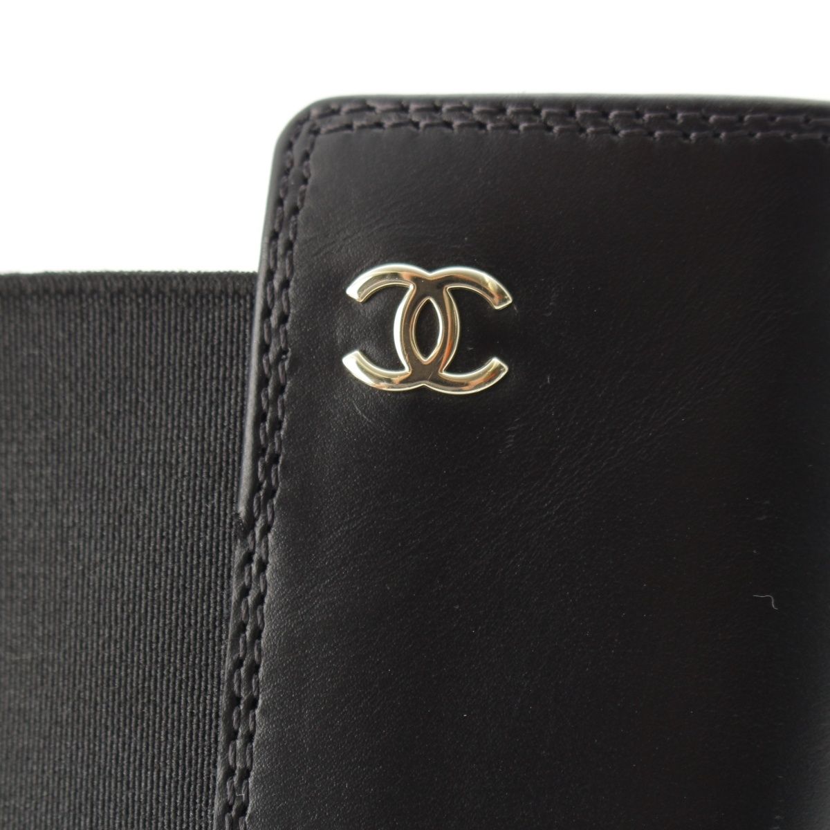 Chanel Leather CC Logo Side Gore Platform Thick Sole Long Boots Shoes Black 39c — view 8