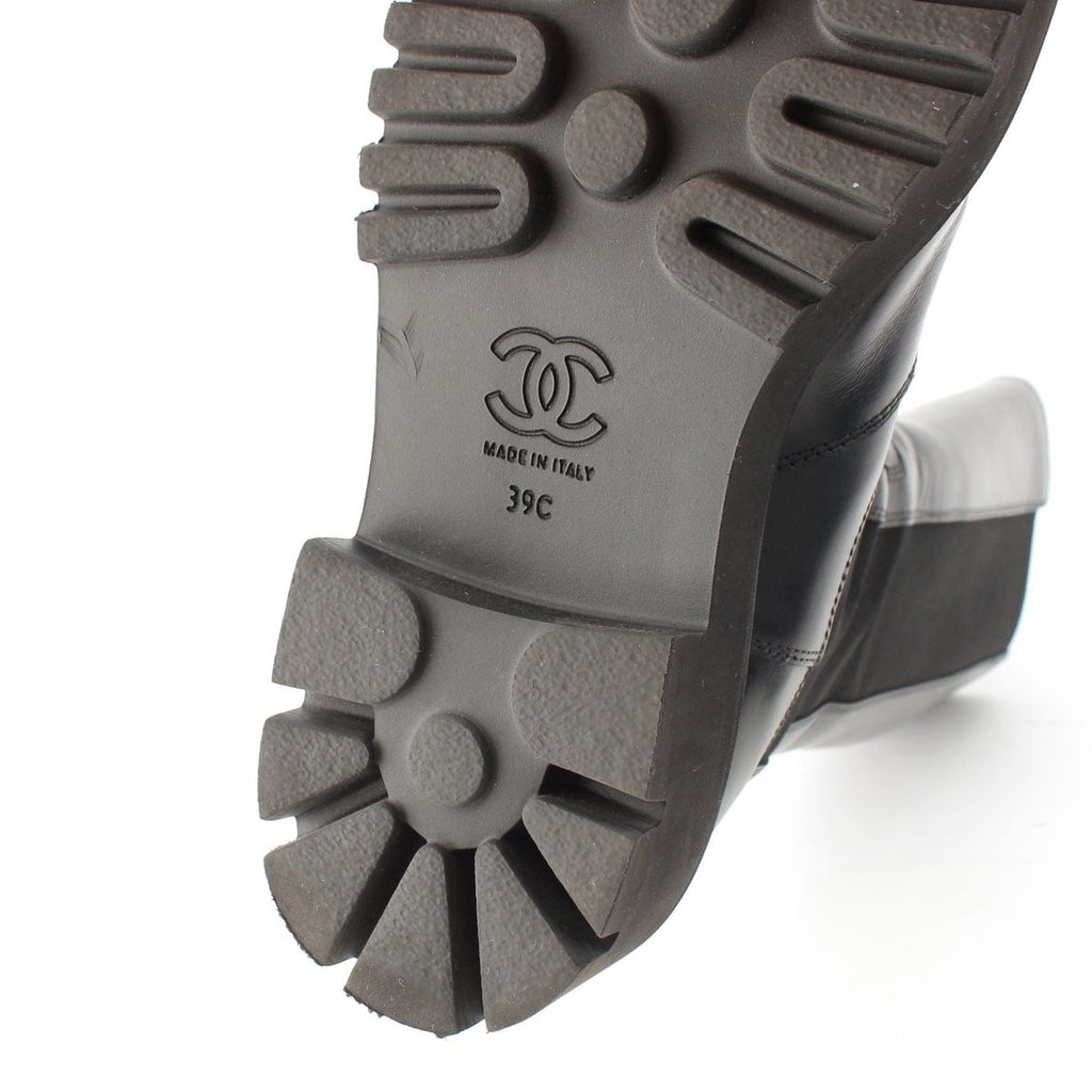 Chanel Leather CC Logo Side Gore Platform Thick Sole Long Boots Shoes Black 39c — view 7