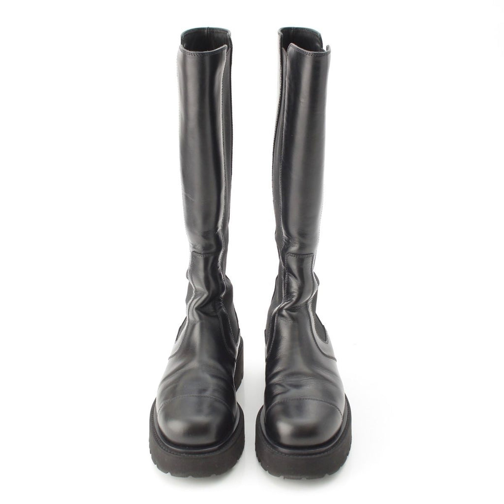 Chanel Leather CC Logo Side Gore Platform Thick Sole Long Boots Shoes Black 39c — view 2