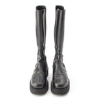 Chanel Leather CC Logo Side Gore Platform Thick Sole Long Boots Shoes Black 39c — view 2