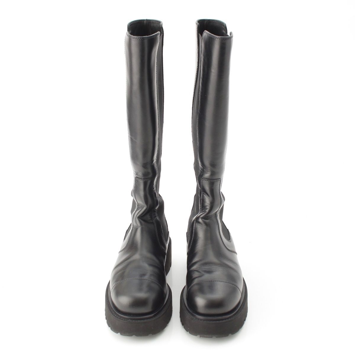 Chanel Leather CC Logo Side Gore Platform Thick Sole Long Boots Shoes Black 39c — view 2