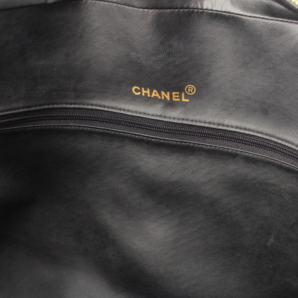Chanel Quilted Logo Lambskin Boston Bag Black White — view 7