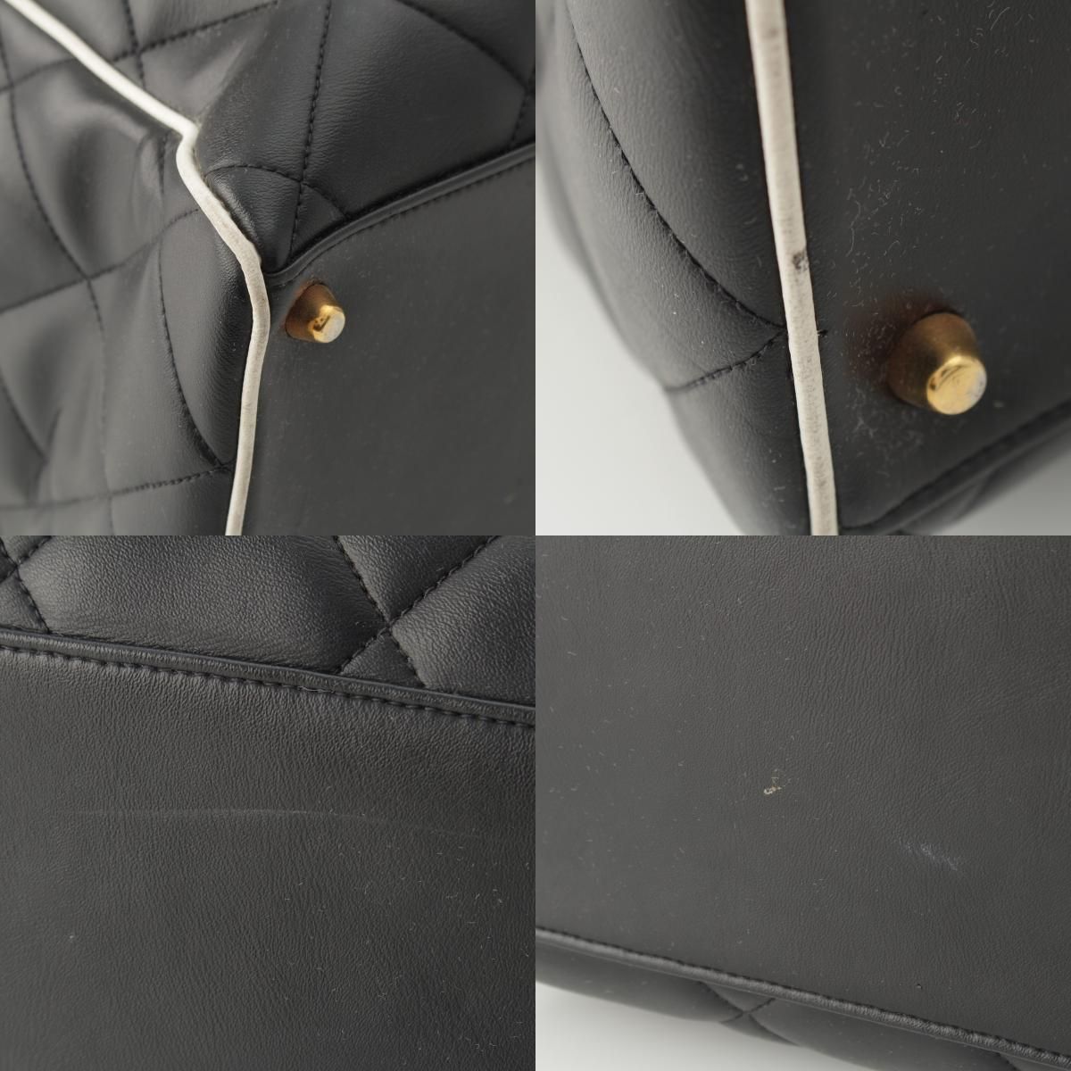 Chanel Quilted Logo Lambskin Boston Bag Black White — view 9