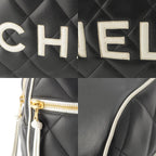 Chanel Quilted Logo Lambskin Boston Bag Black White — view 8