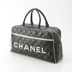 Chanel Quilted Logo Lambskin Boston Bag Black White — view 2